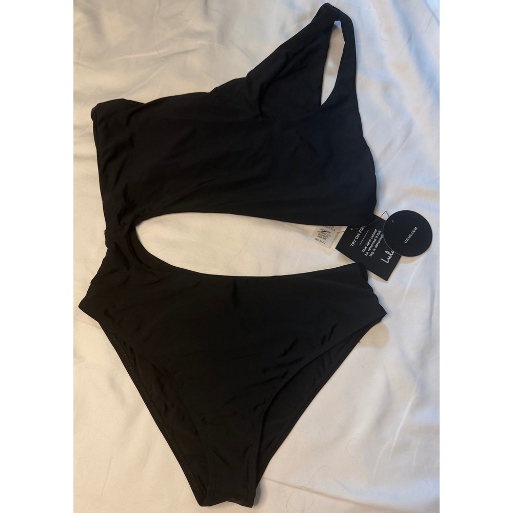 Lulus Black One Shoulder Cutout One Piece Swimsuit NWT Small SW1094